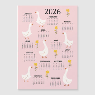 Gelbe Wildblume und Gänse 2026 Kalender - Rosa Magnetkarte