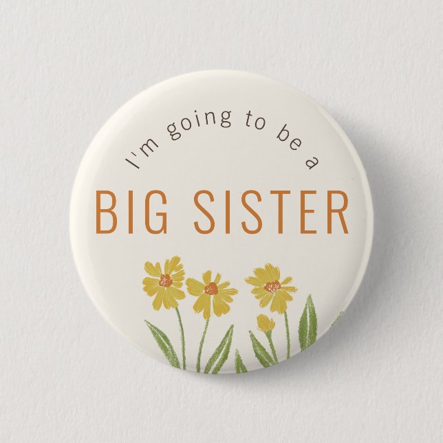 Gelbe Wildblume wird eine große Schwester Button (Vorderseite)