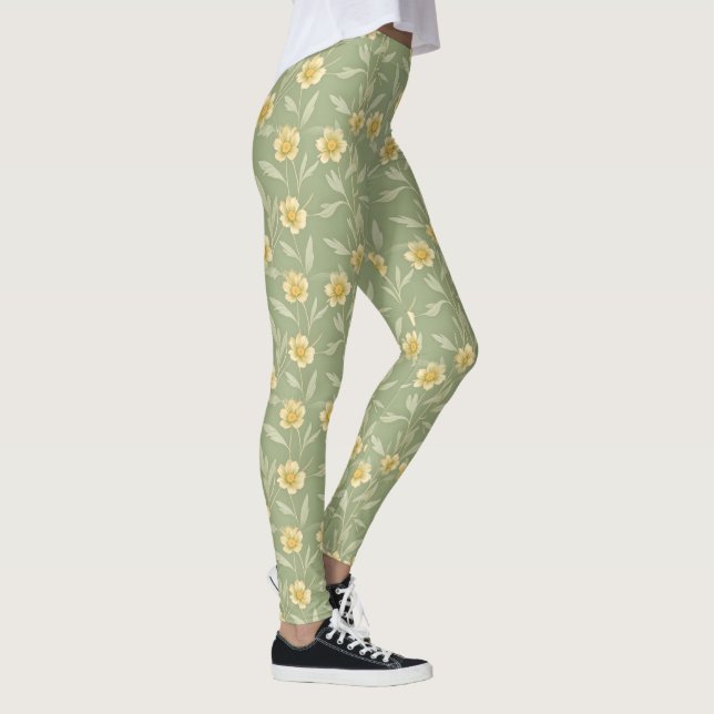 Gelbe Wildblumen auf grünen Leggings (Rechts)