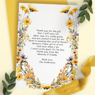 Gelbe Wildblumen-Baby-Shower-Dankeskarten Dankeskarte