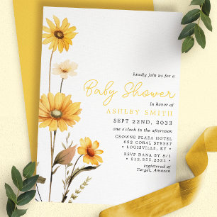 Gelbe Wildblumen Boho Aquarell-Baby-Party Einladung