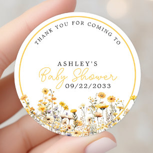 Gelbe Wildblumen Boho Baby Shower Dankeschön Runder Aufkleber