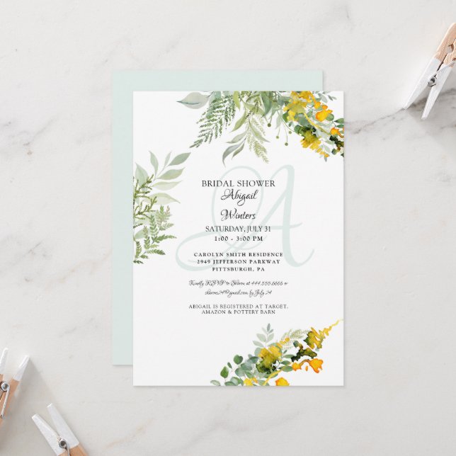 Gelbe Wildblumen Brautparty Einladung (Vorderseite/Rückseite Beispiel)