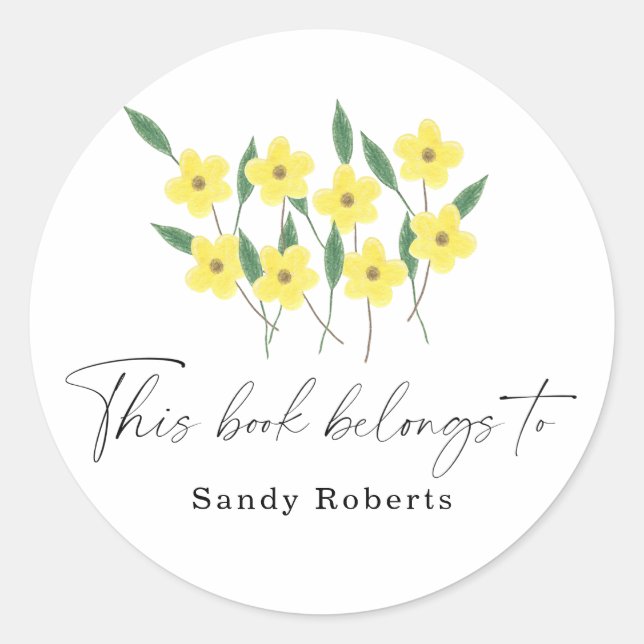 Gelbe Wildblumen - Dieses Buch gehört Runder Aufkleber (Vorderseite)