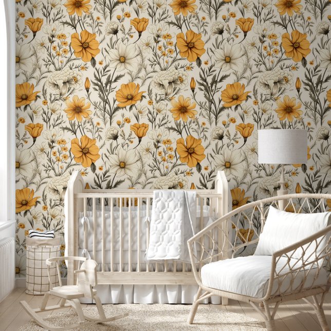 Gelbe Wildblumen-Doodle-Tapete Tapete (Kinder)