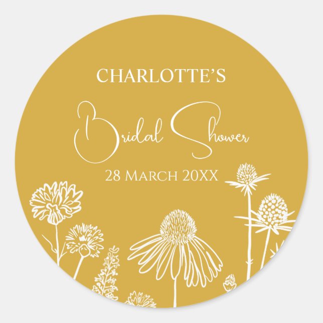 Gelbe Wildblumen gezeichnet Runder Aufkleber (Vorderseite)