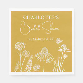 Gelbe Wildblumen gezeichnetes Brautparty Serviette