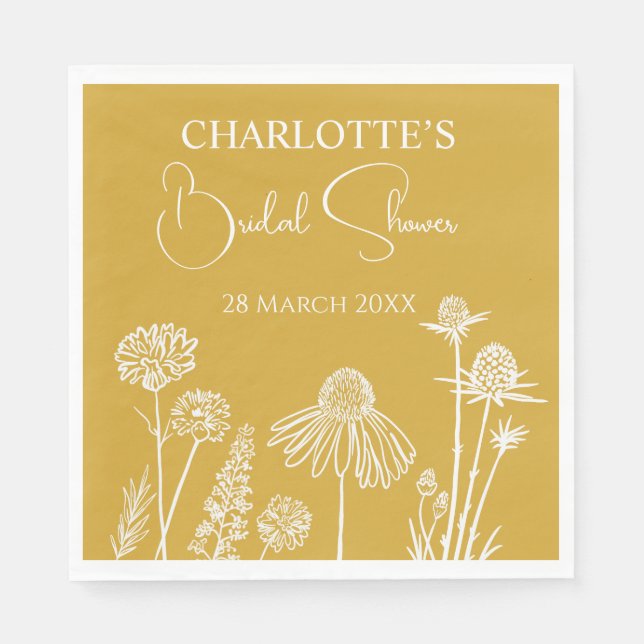 Gelbe Wildblumen gezeichnetes Brautparty Serviette (Vorderseite)