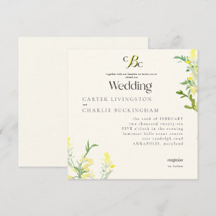 Gelbe Wildblumen Monogramm Quadratische Hochzeit I Einladung
