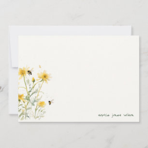 Gelbe Wildblumen-Mutter-Biene-Neutrale Wasserfarbe Mitteilungskarte