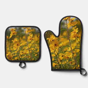 Gelbe Wildblumen Ofen Mitt- und Pothalter Ofenhandschuh & Topflappen-Set