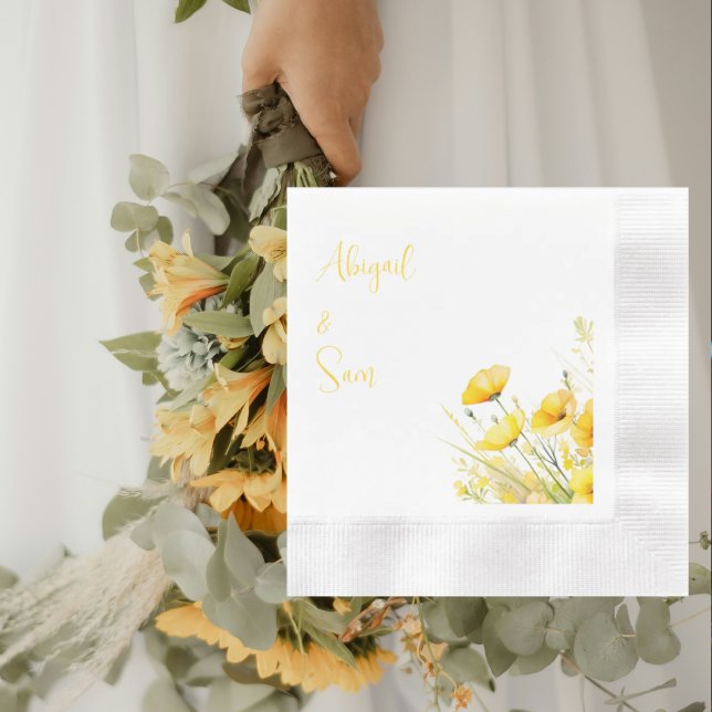 Gelbe Wildblumen Personalisierter Hochzeitcocktail Serviette (Von Creator hochgeladen)