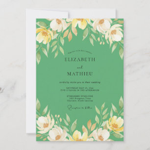 Gelbe Wildblumen Smaragd-Hochzeit Einladung