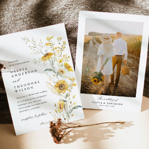 Gelbe Wildblumen-Sonnenblumen-Foto-Hochzeit Einladung
