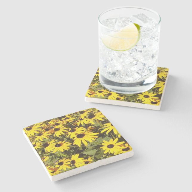 Gelbe Wildblumen Steinuntersetzer (Seitenansicht)