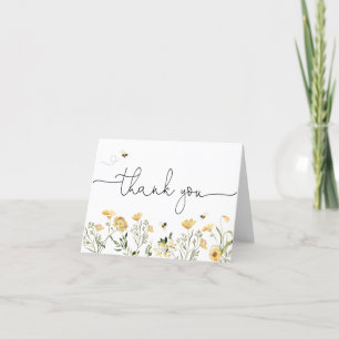 Gelbe Wildblumen- und Bienen-Dankeskarten Dankeskarte
