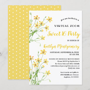 Gelbe Wildblumen Virtuelle Sweet 16 Geburtstagsfei Einladung