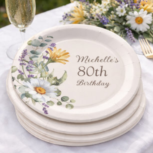 Gelbe Wildblumen Weiße Gänseblümchen 80. Geburtsta Pappteller