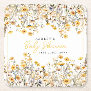 Gelbe Wilde Blumen Boho Aquarell Babyparty Rechteckiger Pappuntersetzer