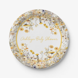 Gelbe Wilde Blumen Boho Personalisierte Babyparty Pappteller