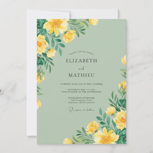 Gelbe wilde Minze Hochzeit Einladung (Vorderseite)
