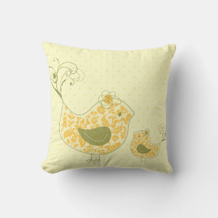 Gelbe Wirble Mama & Baby Bird Whimsikdose Kissen