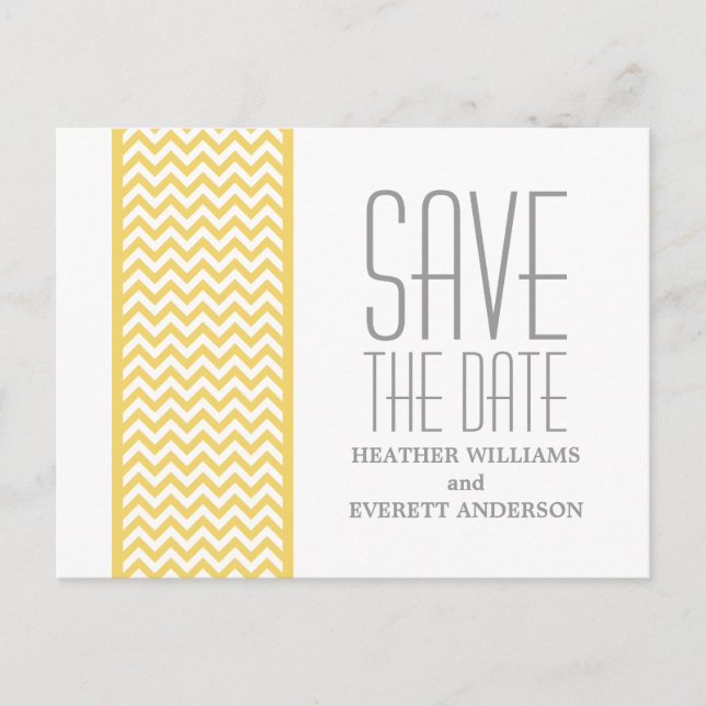 Gelbe Zickzack Grenze Save the Date Postkarte (Vorderseite)