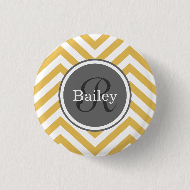 Gelbe Zickzack Monogramm Button (Vorderseite)