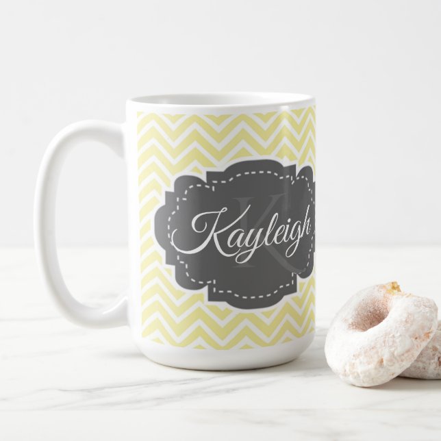 Gelbe Zickzack Personalisierte Kaffee-Tasse Kaffeetasse (Mit Donut)