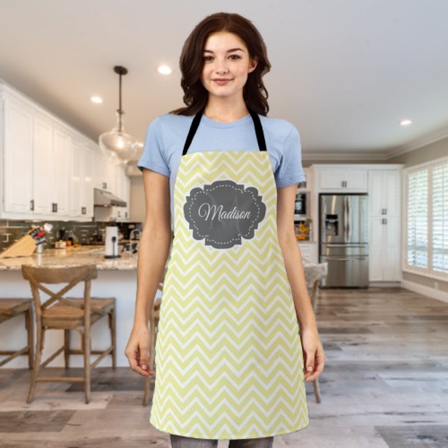 Gelbe Zickzack Personalisierte Schürze (Yellow Chevron Personalized Apron)