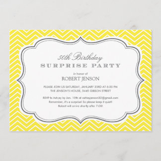 Gelbe Zickzack Streifen Überraschung Party Einladu Einladung