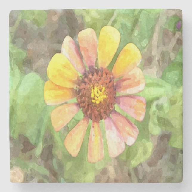 Gelbe Zinnia-Blume Steinuntersetzer (Vorderseite)