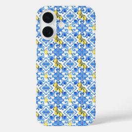 Gelbe Zitrone Blaue Fliese  iPhone 16 Hülle