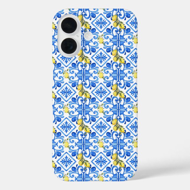 Gelbe Zitrone Blaue Fliese  Case-Mate iPhone Hülle (Rückseite)