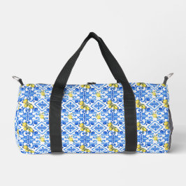 Gelbe Zitrone Blaue Fliese  Duffle Bag