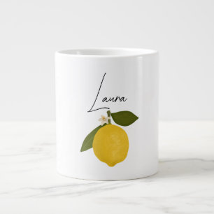 Gelbe Zitrone mit grünen Blättern   Frische Zitrus Jumbo-Tasse