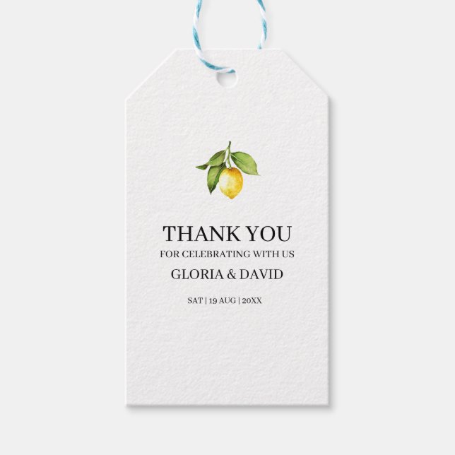 Gelbe Zitrone Moderne Gastgeschenk Hochzeit oder Geschenkanhänger (Vorderseite)