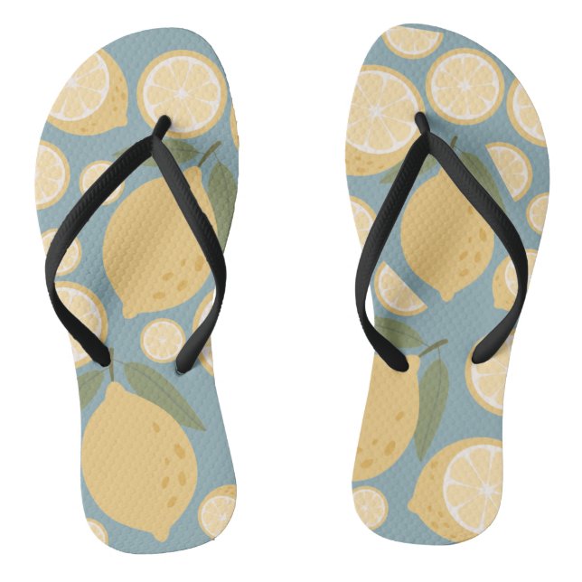 Gelbe Zitrone Nahtloses Muster Flip Flops (Fußbett)