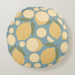 Gelbe Zitrone Nahtloses Muster Rundes Kissen