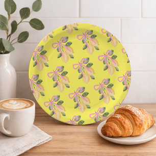 Gelbe Zitrone Rosa Band Babyparty Pappteller