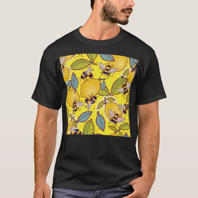 Gelbe Zitrone und Bienengarten. T-Shirt (Vorderseite)