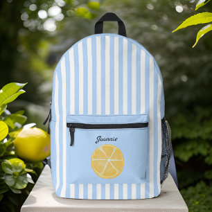 Gelbe Zitrone und frische blaue Streifen Bedruckter Rucksack