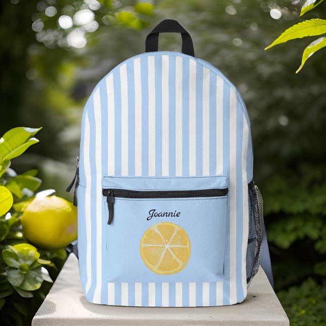Gelbe Zitrone und frische blaue Streifen Bedruckter Rucksack (Von Creator hochgeladen)