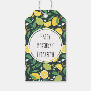 Gelbe Zitrone und Limones Fruchtfuttermuster Gebur Geschenkanhänger