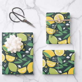 Gelbe Zitrone und Limones Fruchtmuster Geschenkpapier Set
