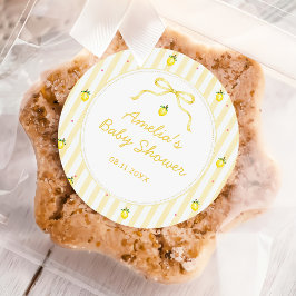 Gelbe Zitrone Zitrus Streifen Baby Shower Aufklebe Runder Aufkleber