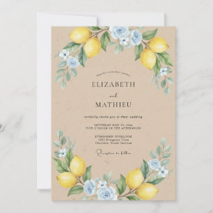 Gelbe Zitronen-Azura-Eukalyptus-Hochzeit Einladung