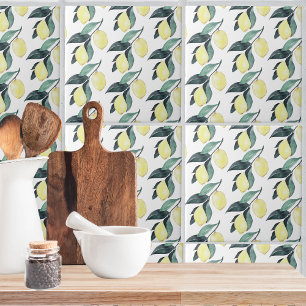 Gelbe Zitronen in Aquarellfarben Nahtloses Muster Fliese