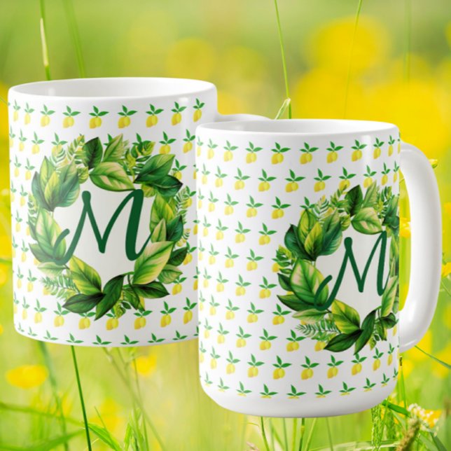 Gelbe Zitronen Monogramm  Kaffeetasse (Personalize with your monogram!)