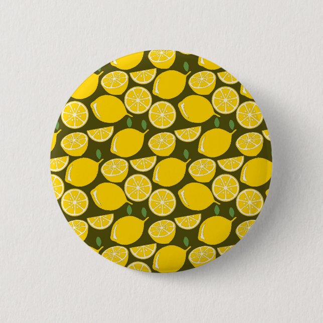 Gelbe Zitronen Tapete Muster Sommer Button (Vorderseite)